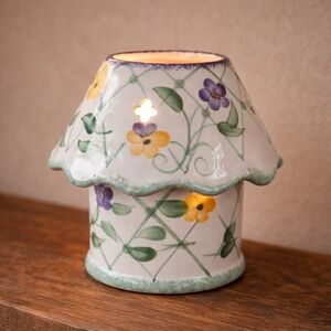 Vintage Young's Pansy Ceramic Candle Lamp 5" Tall Floral Decor